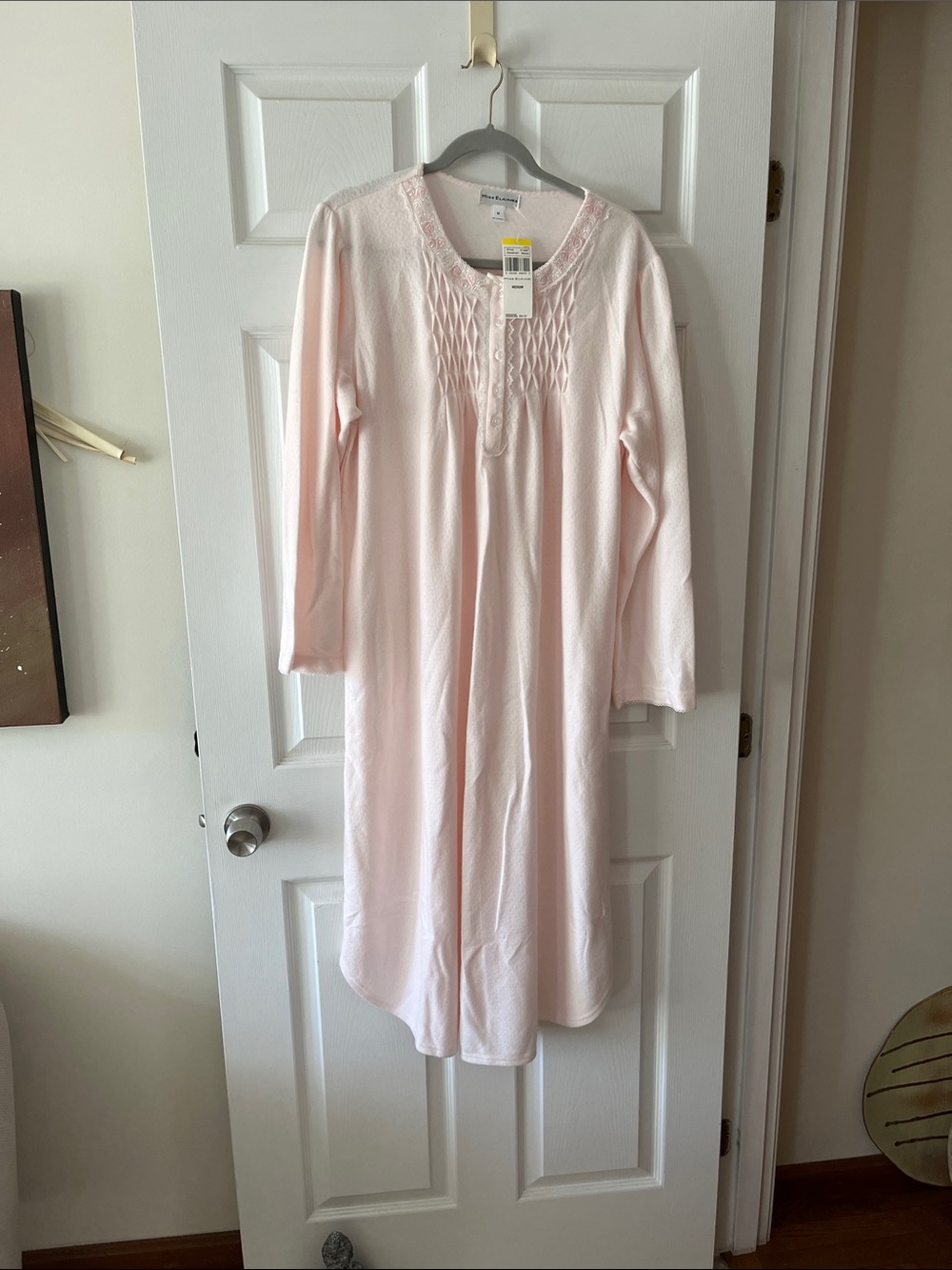 Miss Elaine Pale Pink Long Sleeve Smocked Nightgown